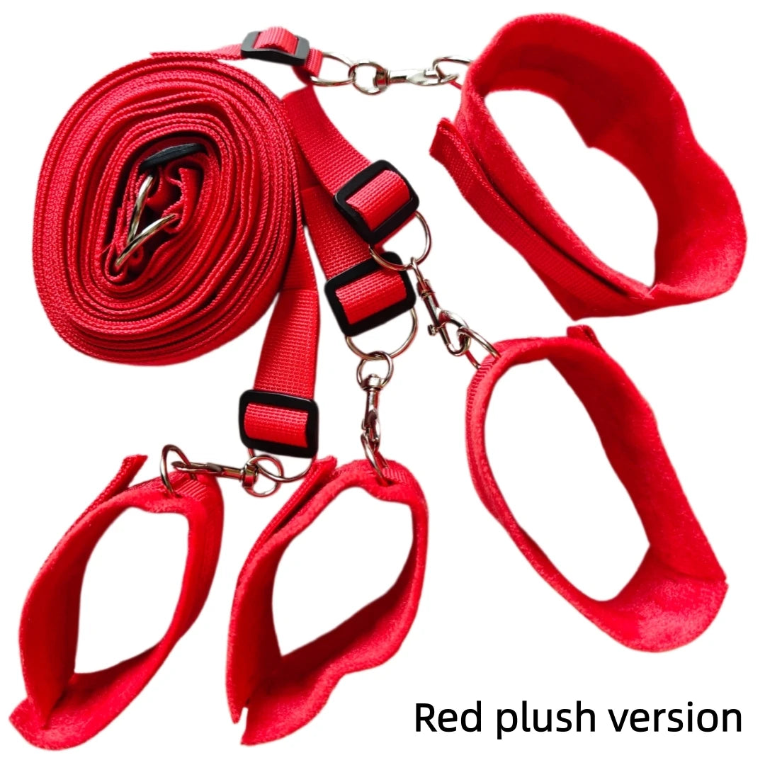Bed Bondage Restraint Kit Adjustable Soft Wrist & Ankle Cuffs Couples Handcuffs Adult SM Game Lover Intimate Play Bedroom Kit