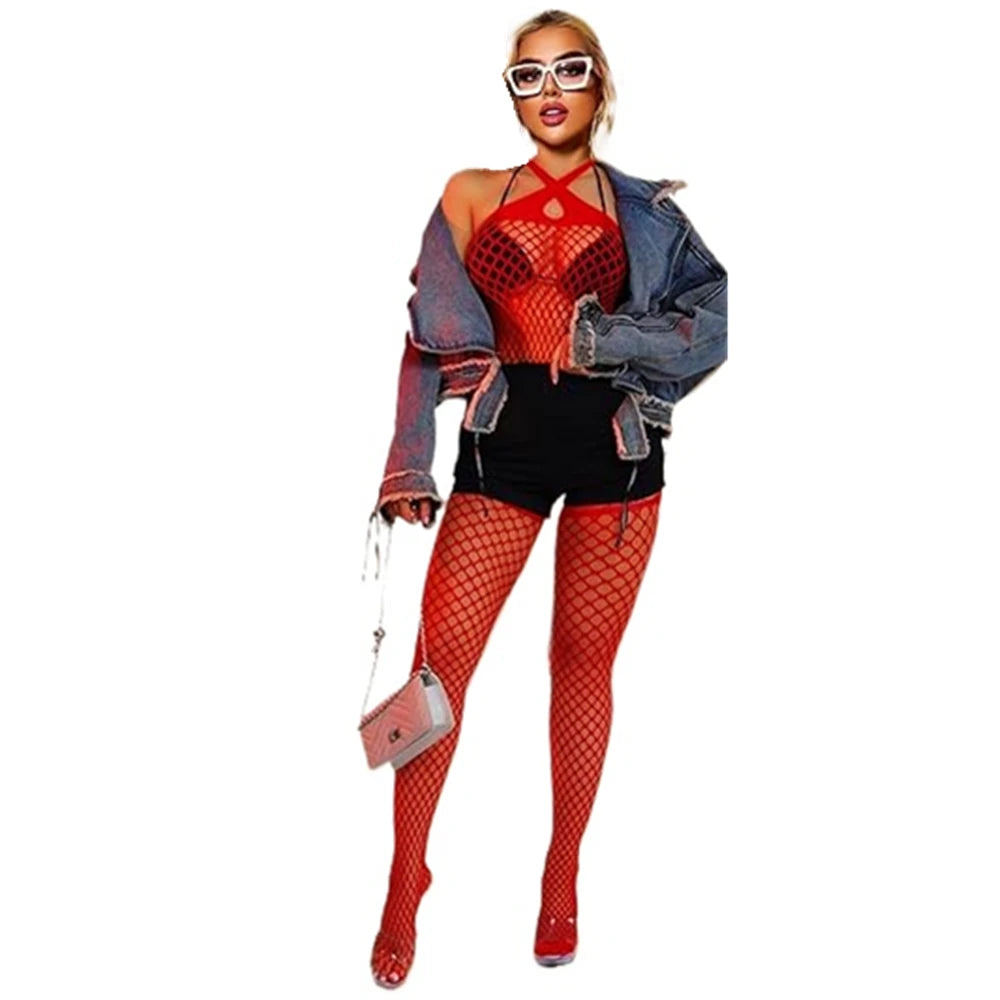 Sexy Lingerie One-piece Women's Underwear Red Transparent Open Crotch Erotic Body Stockings For Sex Porn Bodysuits