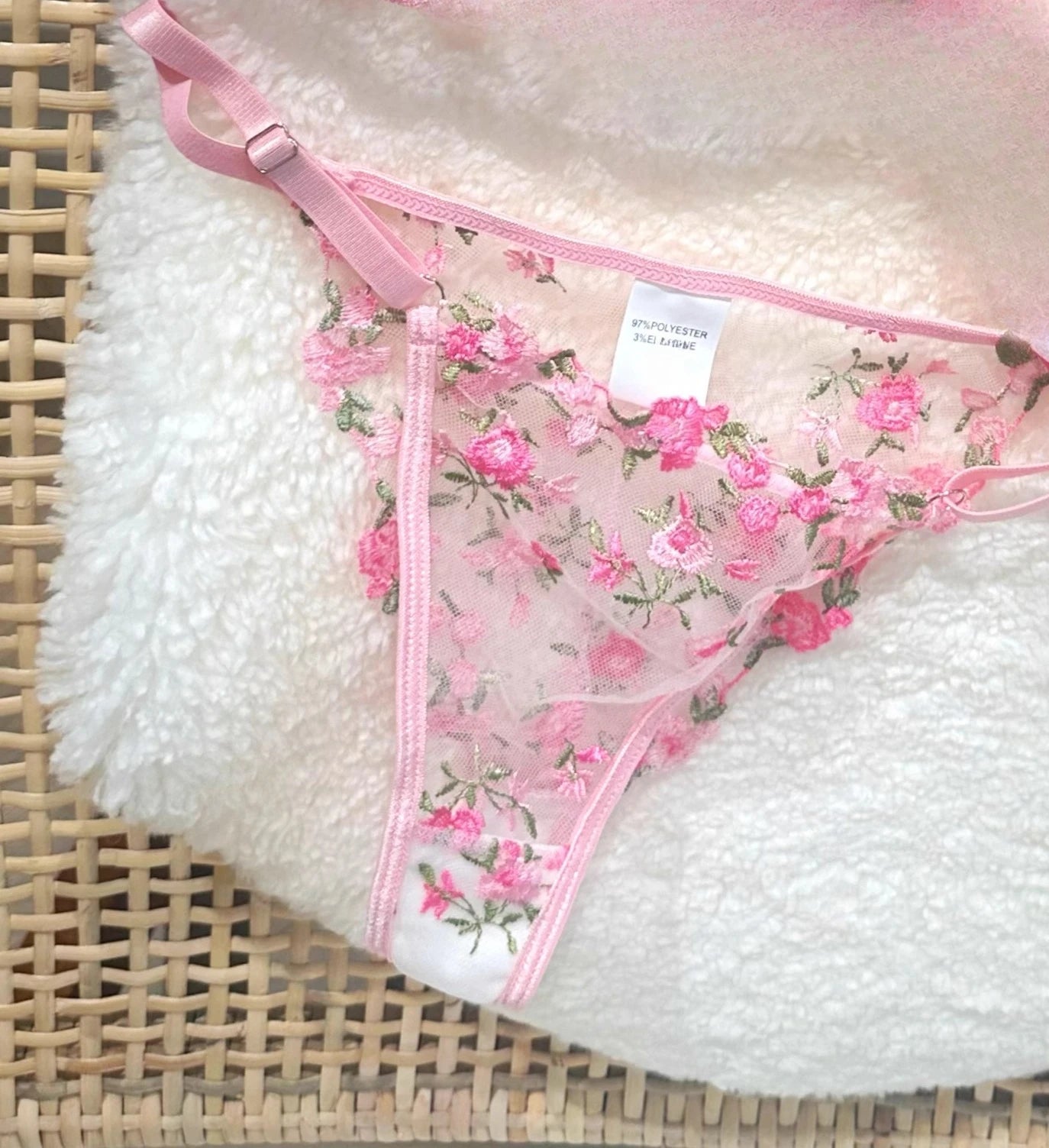 Kawaii Japanese Lingerie Set Sheer Tulle, Pink Floral Embroidery Bra Bralette, Sexy Pure Matching Set BANERDANNI Sexy Tushy Bras