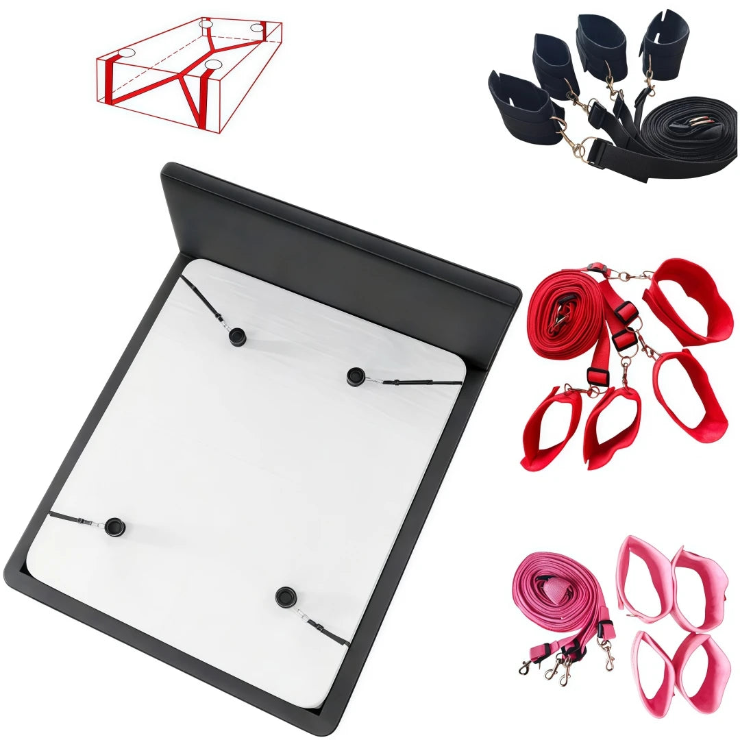 Bed Bondage Restraint Kit Adjustable Soft Wrist & Ankle Cuffs Couples Handcuffs Adult SM Game Lover Intimate Play Bedroom Kit