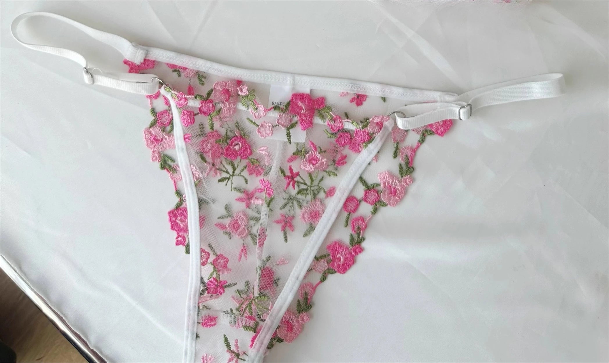 Kawaii Japanese Lingerie Set Sheer Tulle, Pink Floral Embroidery Bra Bralette, Sexy Pure Matching Set BANERDANNI Sexy Tushy Bras