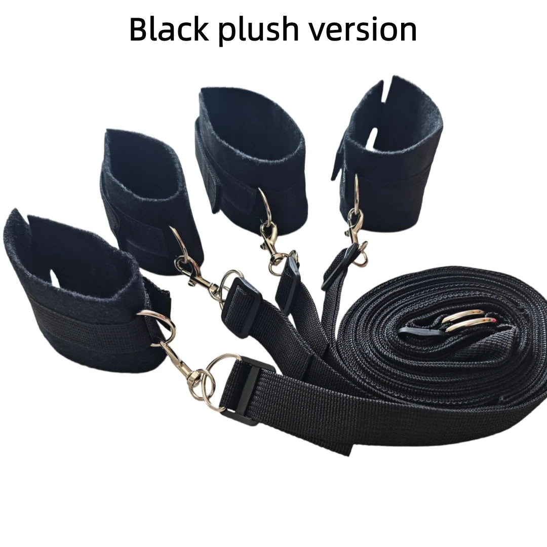 Bed Bondage Restraint Kit Adjustable Soft Wrist & Ankle Cuffs Couples Handcuffs Adult SM Game Lover Intimate Play Bedroom Kit