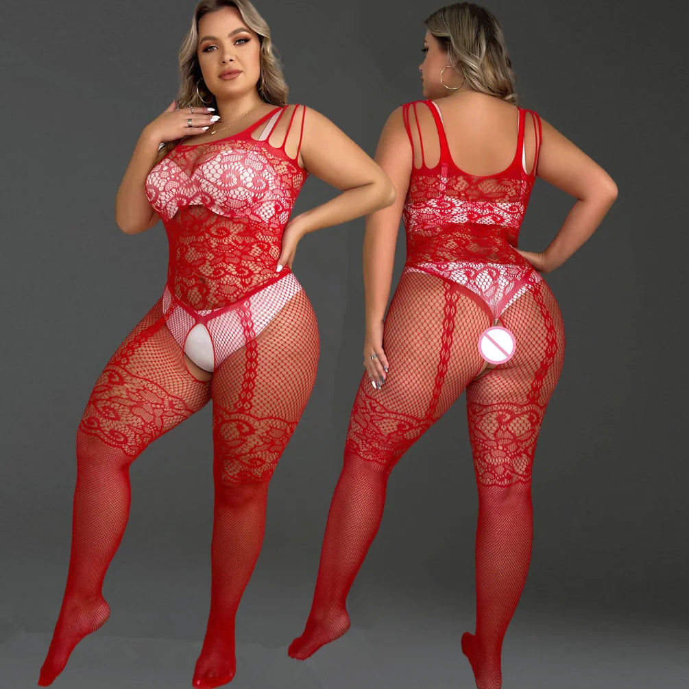 Sexy Lingerie One-piece Women's Underwear Red Transparent Open Crotch Erotic Body Stockings For Sex Porn Bodysuits