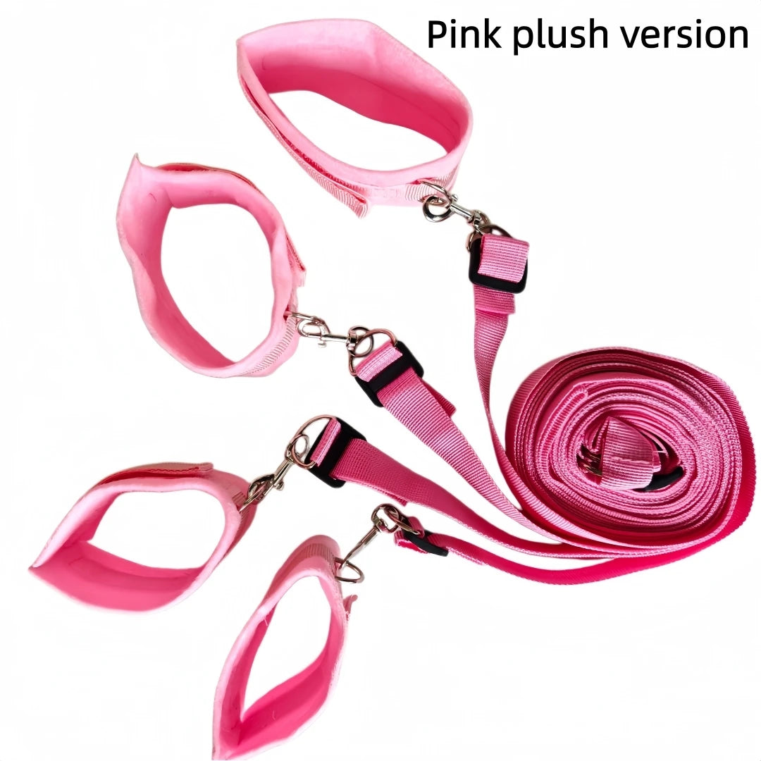 Bed Bondage Restraint Kit Adjustable Soft Wrist & Ankle Cuffs Couples Handcuffs Adult SM Game Lover Intimate Play Bedroom Kit
