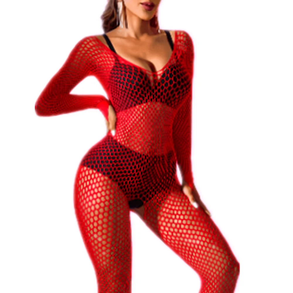 Sexy Lingerie One-piece Women's Underwear Red Transparent Open Crotch Erotic Body Stockings For Sex Porn Bodysuits